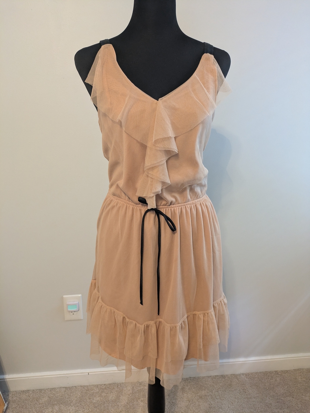 Xhiliration Balletcore Ruffle Sleeveless Midi Dress With Waist Tie Size M